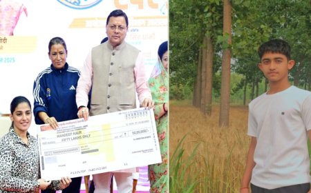 देहरादून: कनिष्क जोशी को CM ने सम्मानित किया, 4 लाख का चेक, राष्ट्रीय खेलों में मिडल जीतने पर
