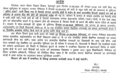 नैनीताल में भारी बारिश का अलर्ट: बच्चों की सुरक्षा के लिए 1 सितंबर को स्कूल एवं आंगनबाड़ी बंद