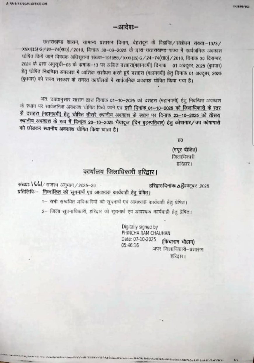 उत्तराखंड: इस जिले में 23 को अवकाश घोषित