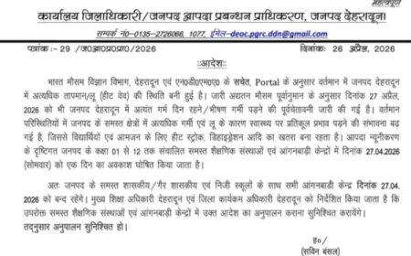 देहरादून में भीषण गर्मी का अलर्ट, 27 अप्रैल को स्कूल और आंगनबाड़ी केंद्र बंद