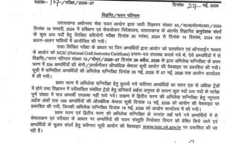 देहरादून: उत्तराखण्ड अधीनस्थ सेवा चयन आयोग ने भर्ती परीक्षा के परिणाम की घोषणा की