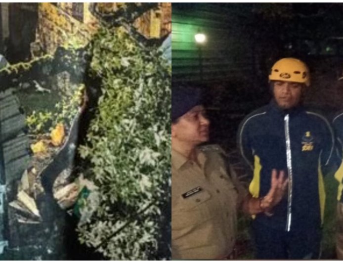नैनीताल में भारी बारिश के चलते मकान पर गिरा विशाल पेड़, रेस्क्यू ऑपरेशन से बचाए गए लोग